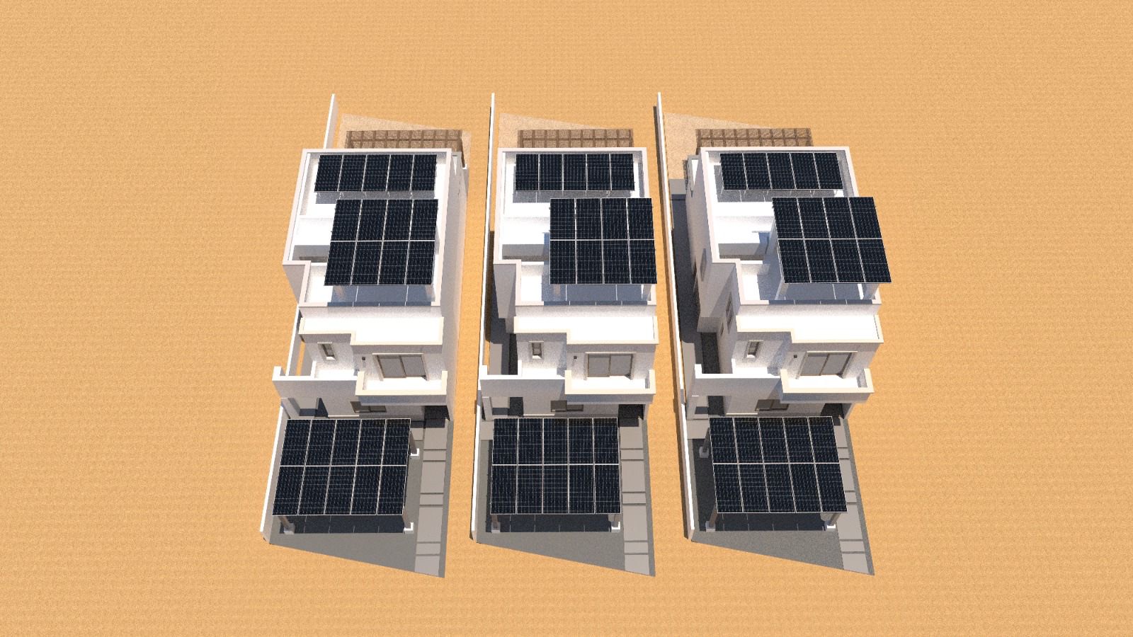 Vista superior de proyecto fotovoltaico residencial con módulos en cubierta